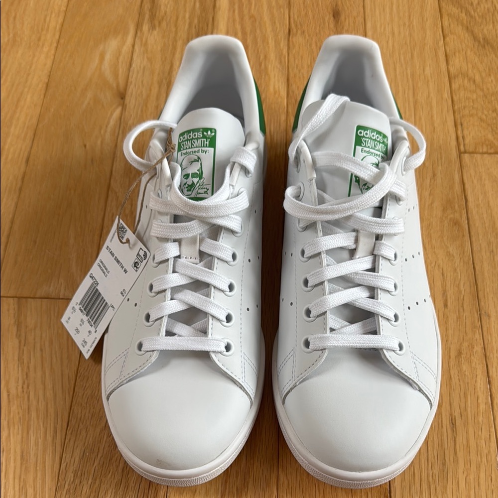 Adidas White and Green Stan Smith Sneakers